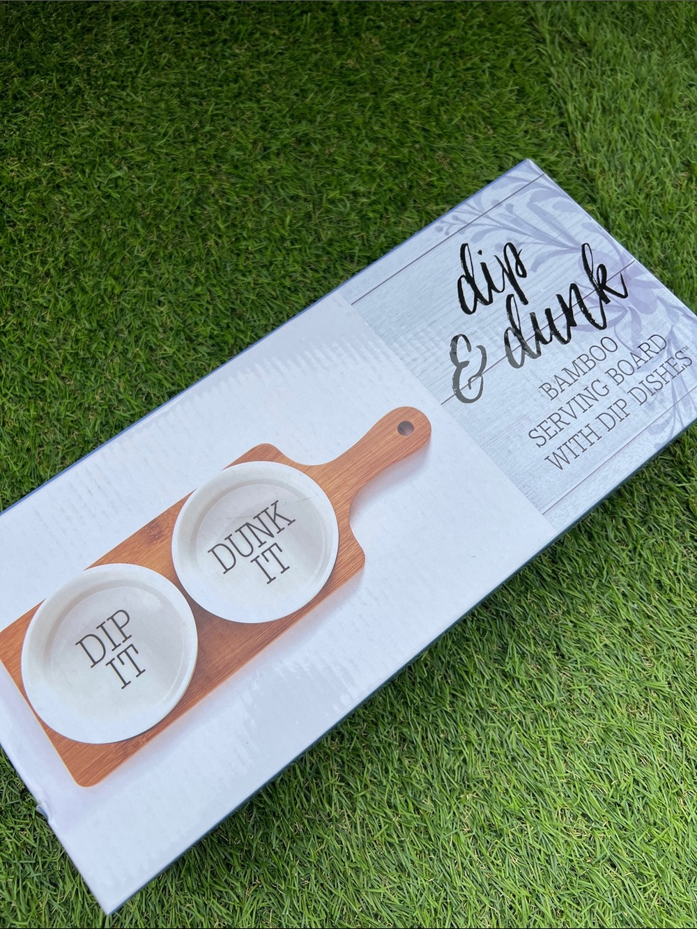GIFTCRAFT Dip & Dunk 3pc Bamboo tray & Ceramic dip dish set NEW IN BOX!